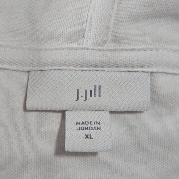 J Jill Women's White Hooded Cardigan Jacket XL Cotton Linen Coastal Cottage Boho - Picture 5 of 13